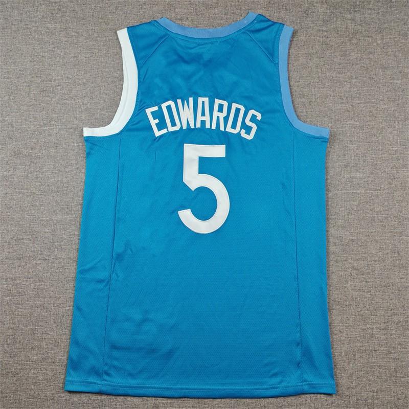 Mens Minnesota Basketball Jersey Anthony Edwards 5 Light Blue Sports Training Game Uniform