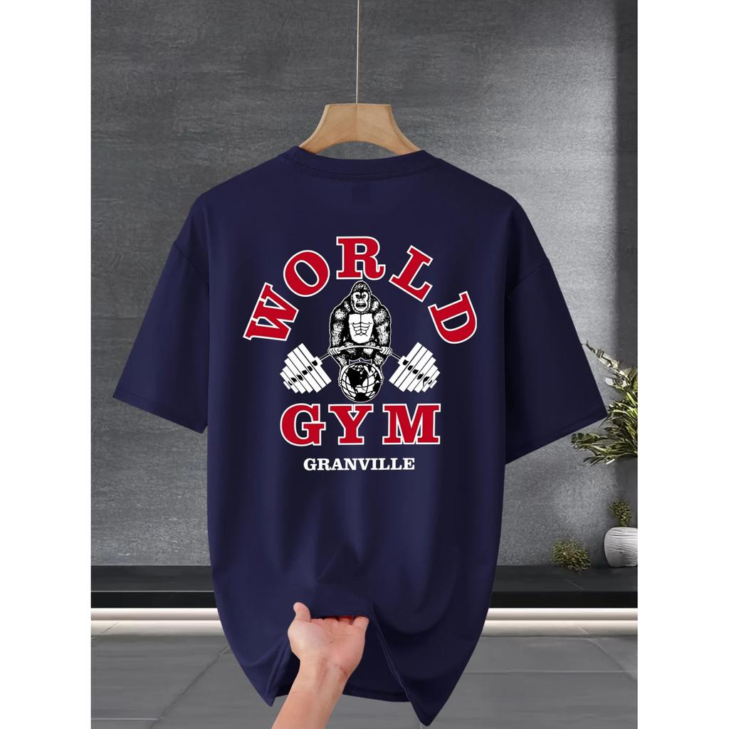 Gorilla Gym Мужская хлопковая футболка Спортивная Винтажная Мужская для тренировок Фитнес Мышцы Темно-синий Крутая Хипстерская Уличная Повседневная Футболка с принтом