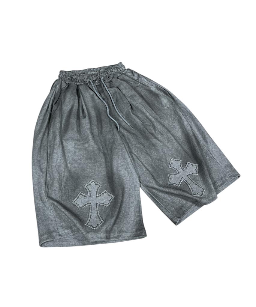 SK8ER ROCK Painting Cross Bermuda Shorts ((Melange Gray))