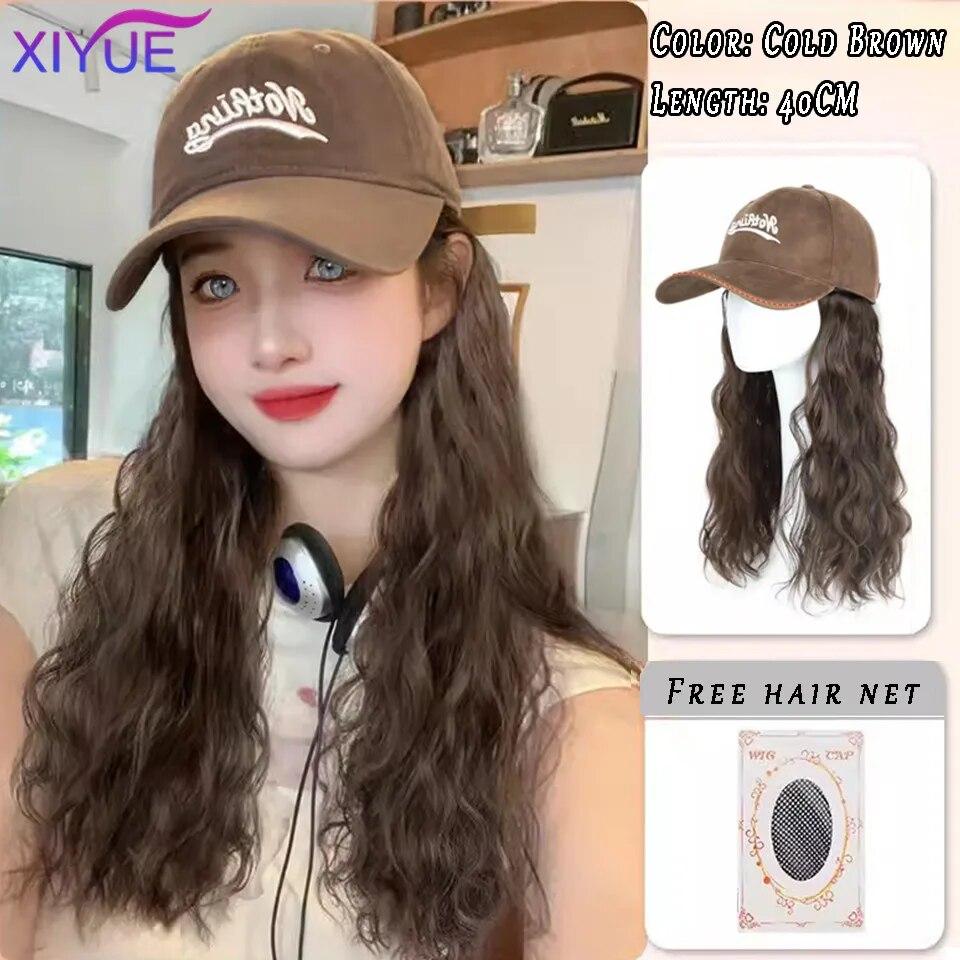 Шляпа, парик, женские длинные волосы, цельный, женская мода, ленивые, слегка вьющиеся волосы, бейсболка, парик, полное покрытие головы