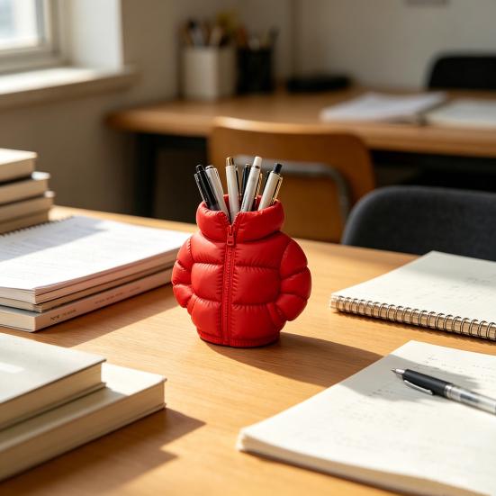 Rainbow Down Coat Pen Holder, 3D Printed Puffer Jacket Desk Organizer, Creative Storage for Stationery And Brushes
