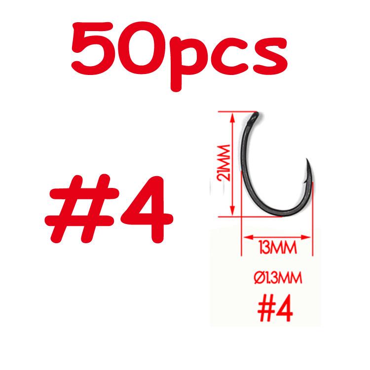 50 шт. # 2 # 4 # 6 # 8 # 10 с колючими тефлоновыми крючками для карпа Yn, прочный, острый кованый хвостовик, матовый черный цвет, карповые снасти, снасти для волос