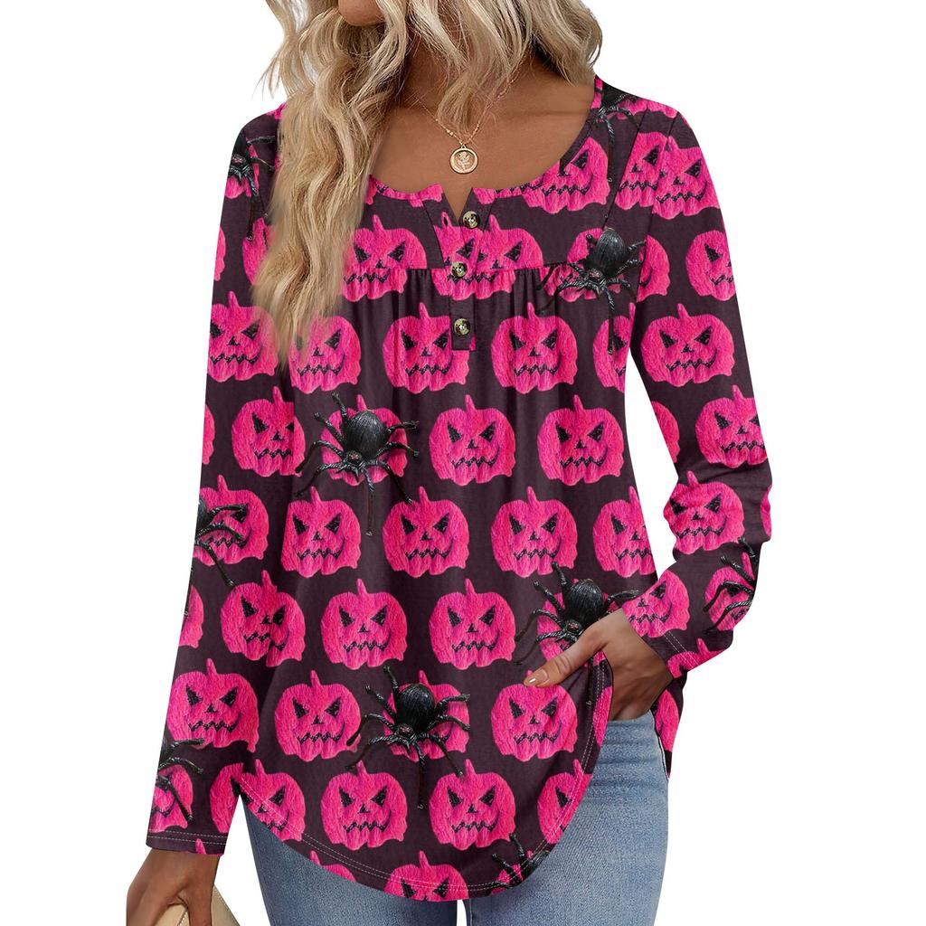 Женская туника с длинным рукавом, свободные топы, повседневные топы оверсайз, плиссированная туника, застегивающаяся на пуговицы, повседневные женские топы с принтом