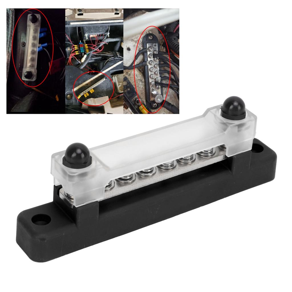 48V 150A 6 Terminal Bus Bar Power Distribution Block with Cover M6 Studs M4 Screws for Car RV Marine Boat