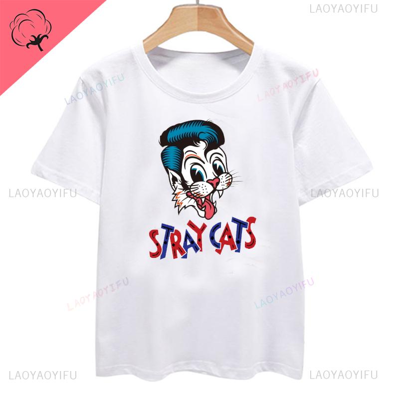Классическая футболка Stray Cats Rock Футболка для фанатов американской группы Rockabilly Хипстер Уличная мода Дышащая для парня и девушки Унисекс Женская хлопковая футболка