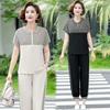Summer Two Piece Sets Womens Outifits Short-Sleeved Middle-Aged Mother Clothes Elderly Grandma Casual Sports Pant Suits