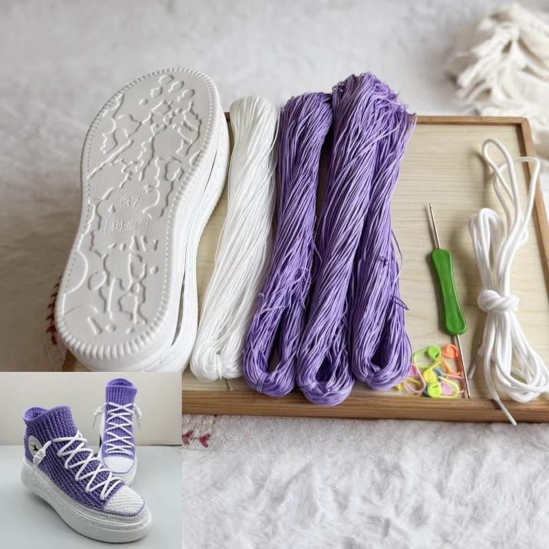 Сплетенные вручную летние крючковые подошвы с противоударными резиновыми подошвами + полые линии, связанные вручную тапочки, короткие ботинки, обувь своими руками, вязаный крючком материал