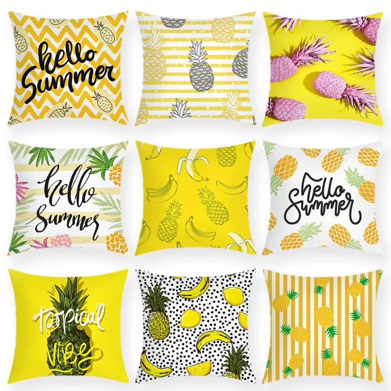 Boho Room Aesthetic Summer Green Pillowcase Cartoon Pineapple Decorative Pillow Bed Sofa Throw