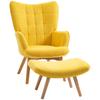 Accent Chair With Ottoman Relax Chair In Corduroy Look Armchair With Wooden Legs For Living Room Yellow