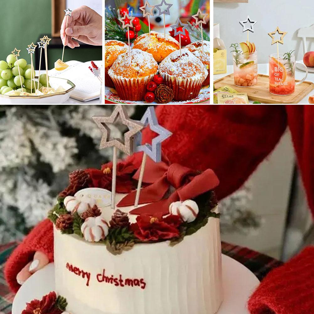 50 шт. полых бамбуковых шпажек в форме звезды одноразовые вставки декор фруктовый шведский стол зубочистки палочки для коктейлей палочки для вечеринки Рождество D2C7