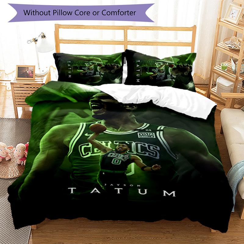 3pcs Boston Celtics Design Cover Set - HD Printed Bedding with 1 Cover and 2 Pillowcases - Perfect for Home and Dorm Decor