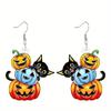 Themed Halloween Cat Pumpkin Skull And Dog Pattern Women Acrylic Earrings