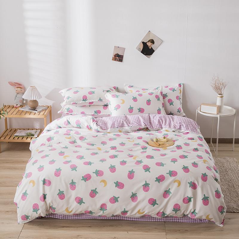 Simple Bedding Washed Cotton Four-piece Set Pastoral Bed Sheet Quilt Cover Bedding Three-piece Set