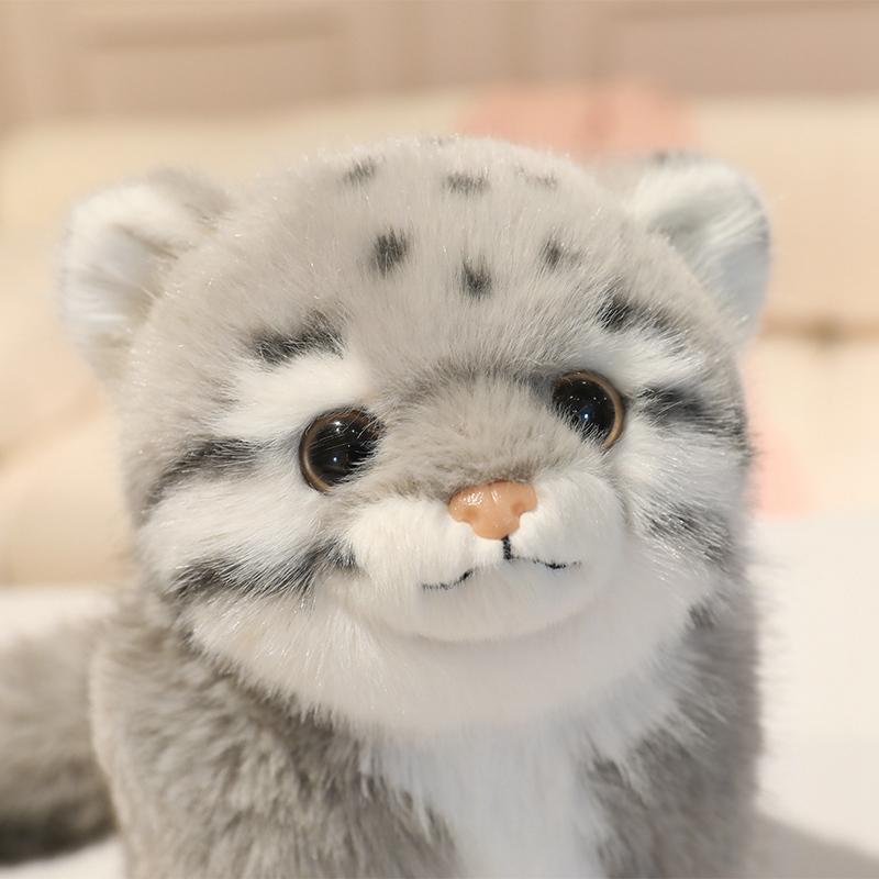 Grey Squatting Manul Doll Plush Toy Stuffed Wild Animal Stripe Spotted Fluffy Plushie Appeasing Companion Gift