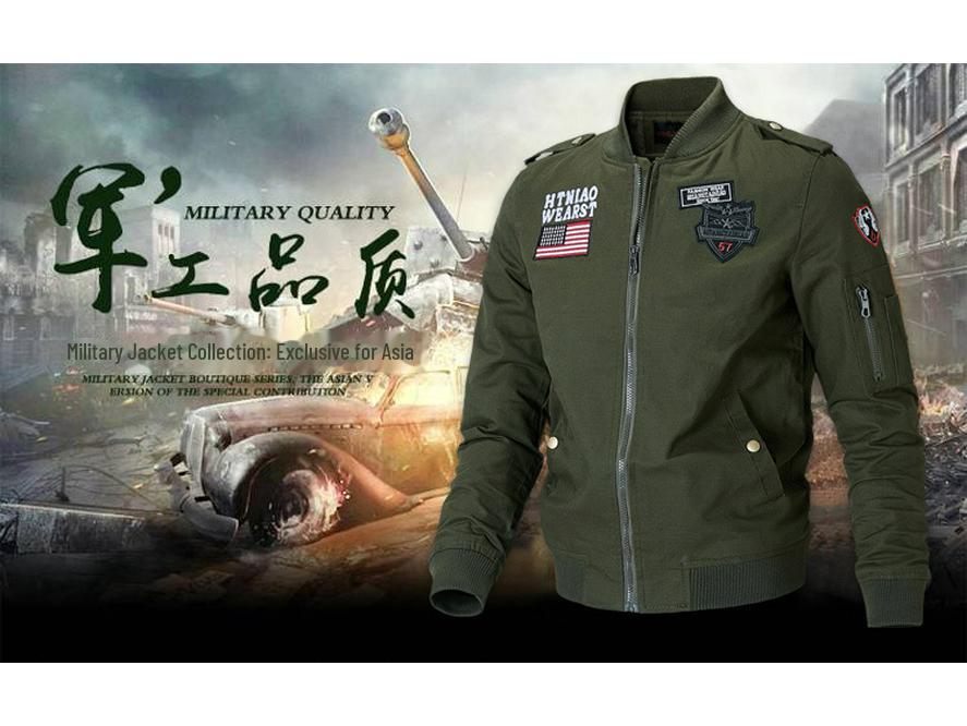 Men's Spring Casual Stand Collar Cotton Flight Jacket - Youth Workwear Style