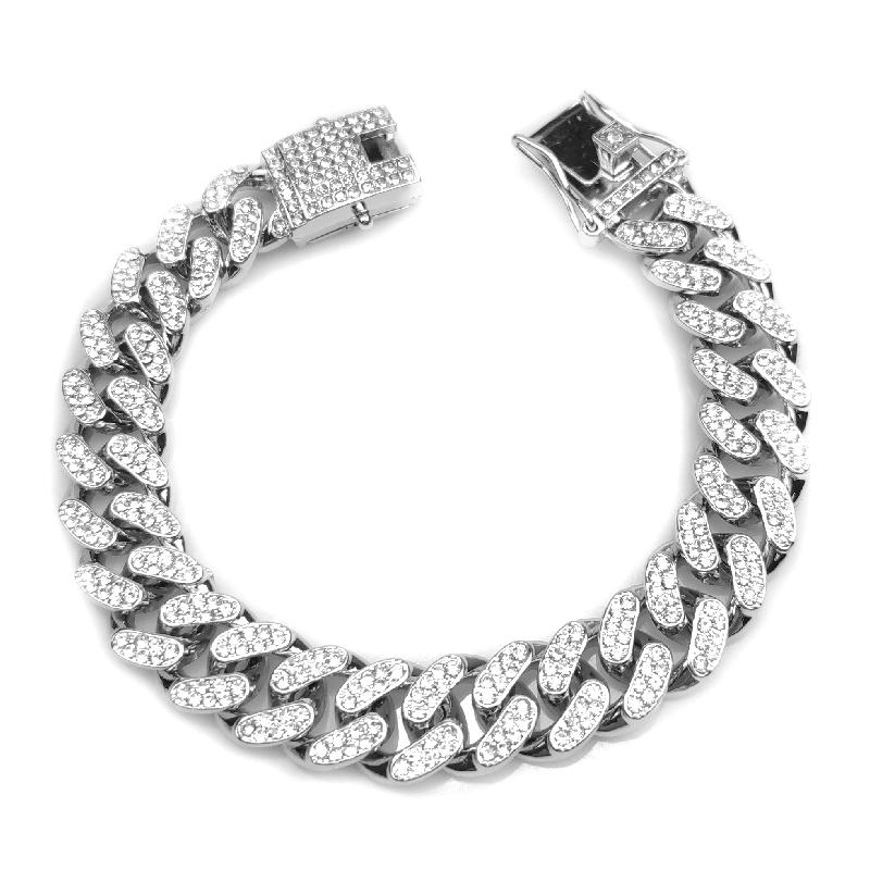 Hip Hop Shiny Cuban Link Chain Bracelets Women Men Rhinestone Chain Bracelets Punk Wristband Jewelry Gift