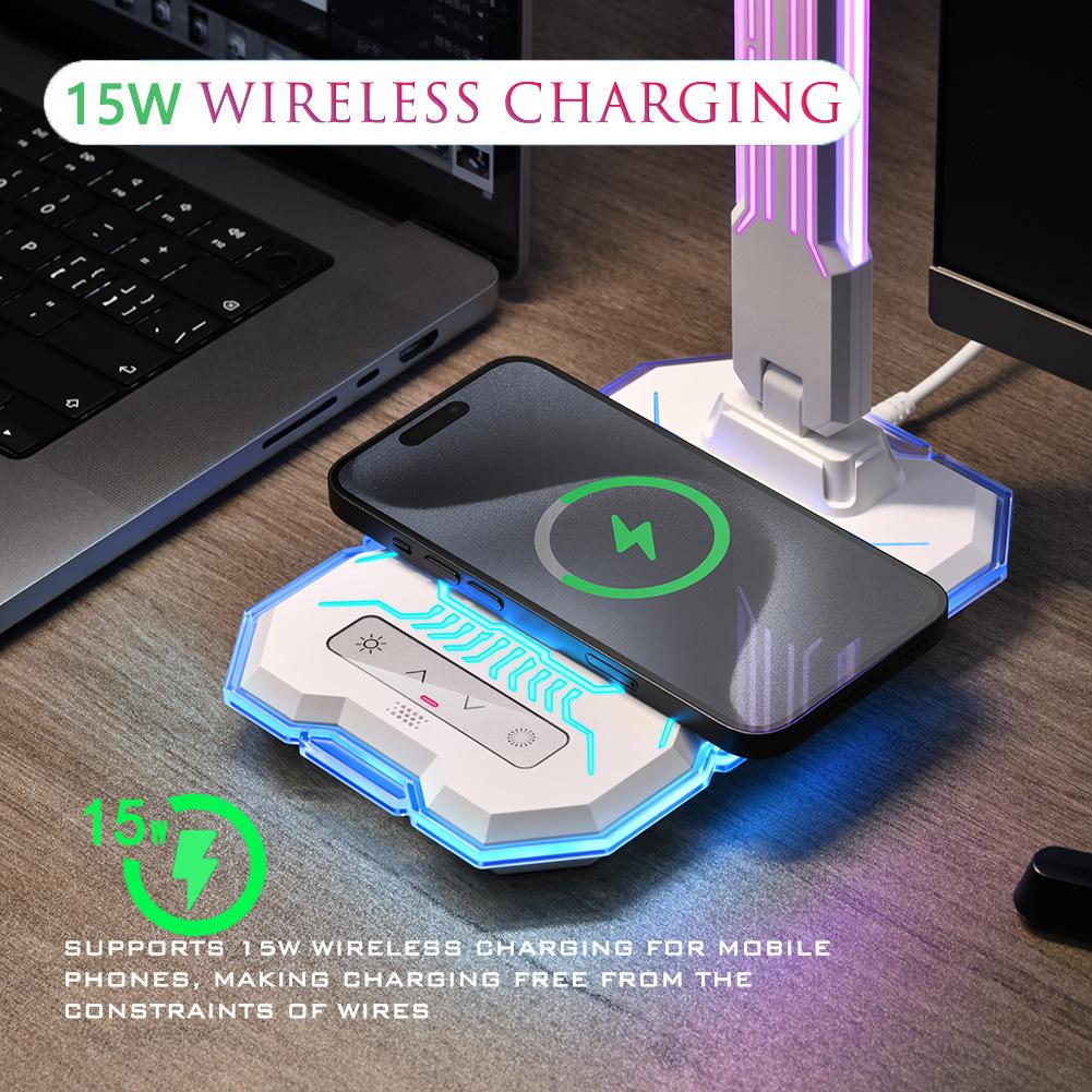 For New ABS RGB Rhythm Folding Gaming Desk Lamp Wireless Charging Mobile Phone Adjustable Brightness Reading Night Light