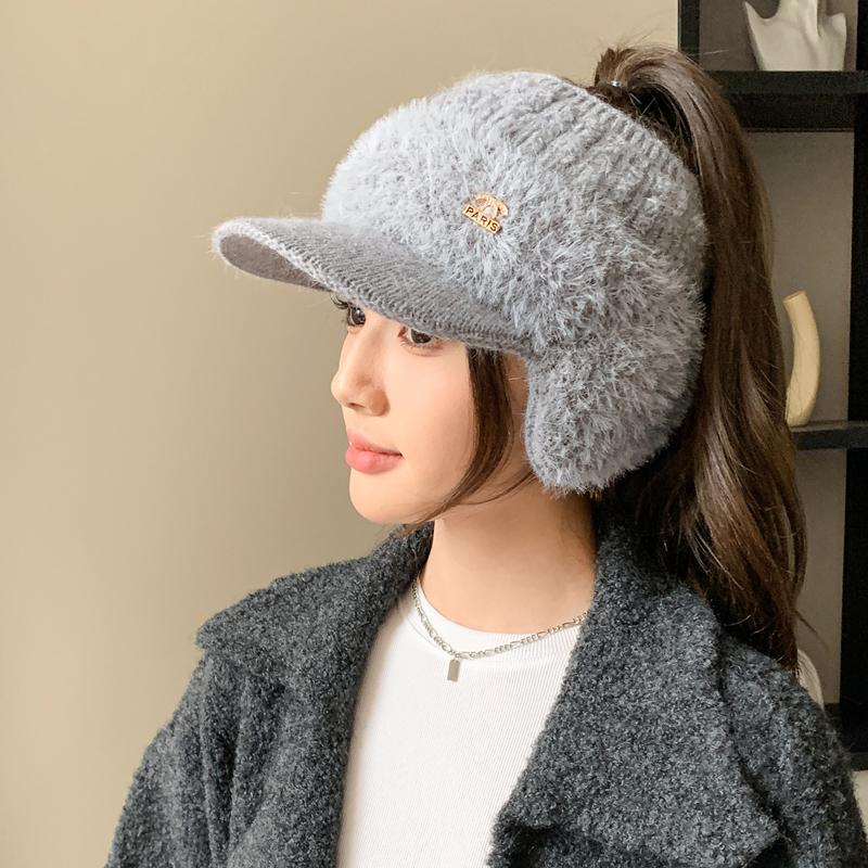 Новая женская зимняя шапка из меха кролика, плюшевая меховая подкладка, теплые шапки для женщин, повседневная зимняя вязаная козырек
