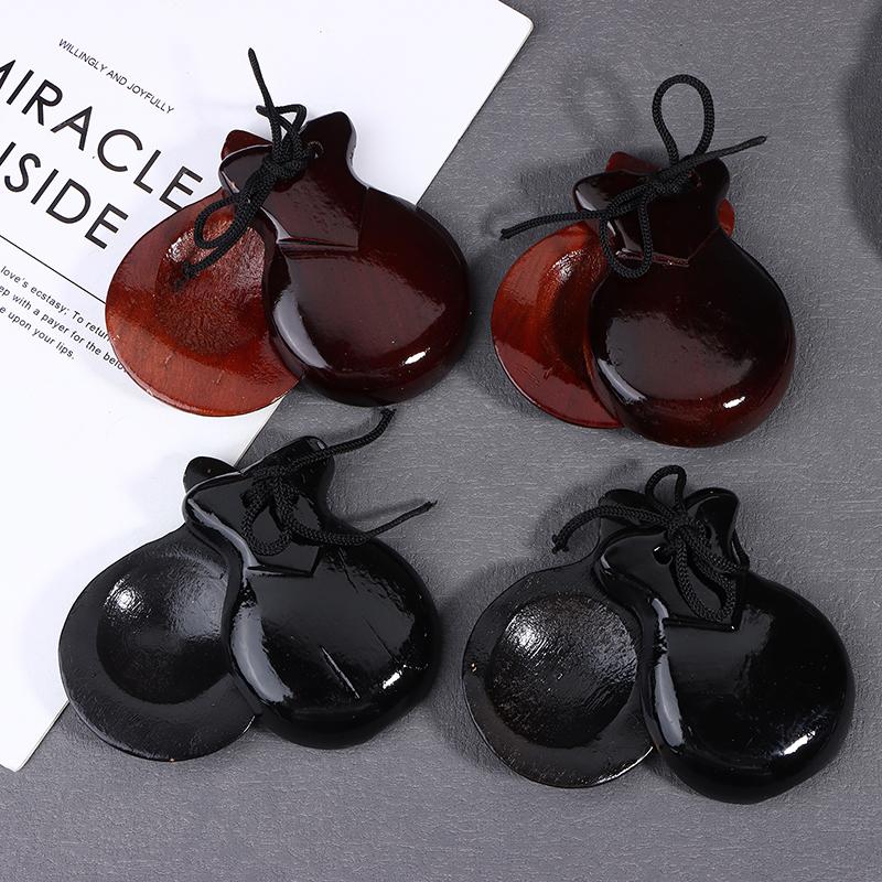 2Pcs Traditional Castanet Wood Spanish Castanets Flamenco Dance Castanets W String Hand Clapper Children Percussion Instrument
