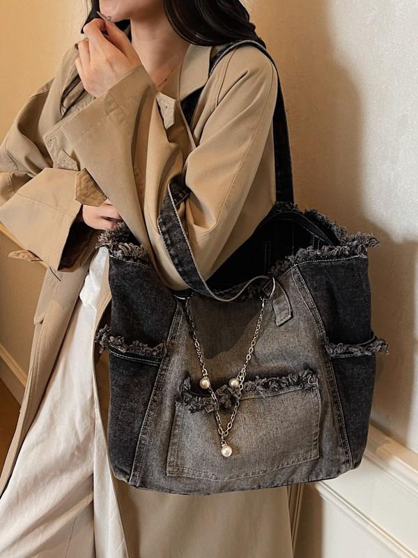 Градиентная джинсовая сумка-тоут большой вместимости - Универсальная сумка через плечо для поездок