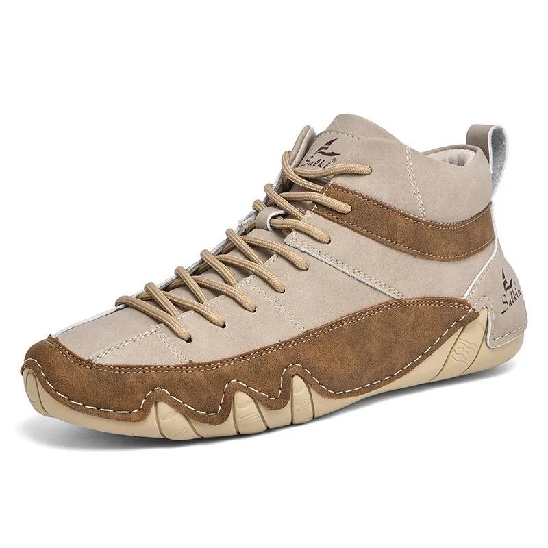 Большие размеры 46 47 48 осень-зима новые мягкие удобные кожаные мужские ботильоны для активного отдыха с высоким берцем походная повседневная обувь