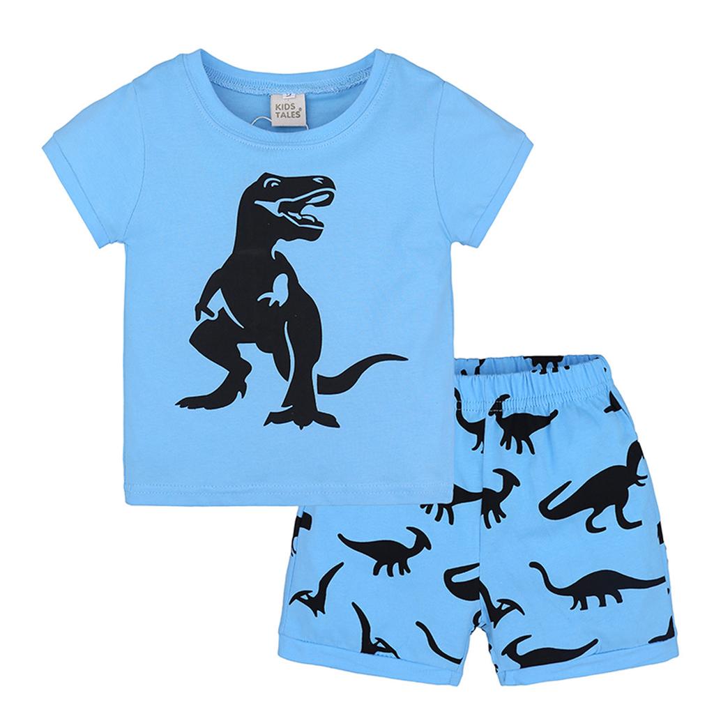 2Pcs Toddler Kids Baby Boys Girls Pajamas Cartoon Print Tops Shorts Outfits Set