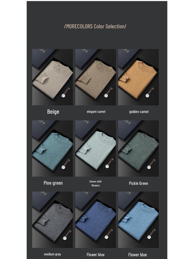 2023 Men's Plus Size Cashmere Sweater - Business Casual, Half-High Neck, Autumn/Winter Knit