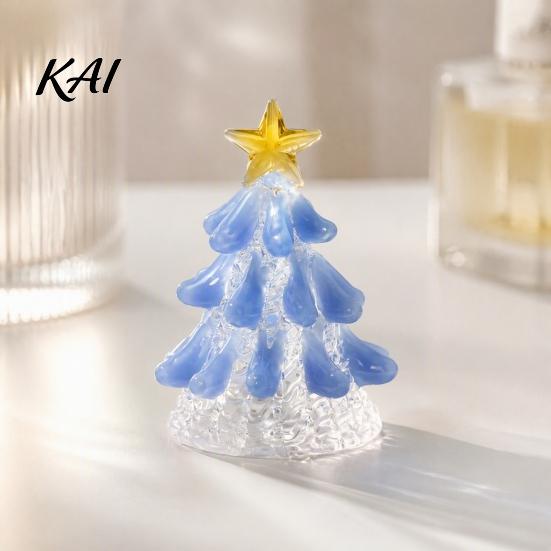 Tabletop Holiday Decor Handmade Glass Christmas Tree Lighted Figurine, Mini Luminous Xmas Small Art Gift Night Light, Decoration Crystal Figurine