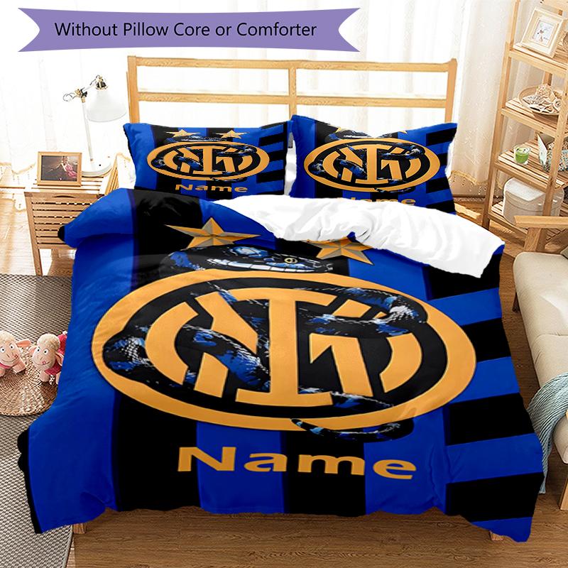 3pcs Custom Name Inter Milan Bedding Set Duvet Cover Closure Includes 1 Duvet Cover & 2 Pillowcases, Soft and Comfortable for All Seasons.