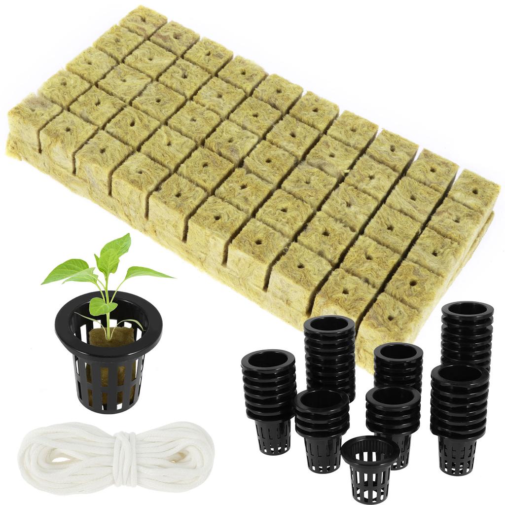 72 Set Rock Wool Cubes For Hydroponics 1.5Inch Rock Wool Planting Cubes Absorption Hydroponics Mesh Net Cup Kit For Home