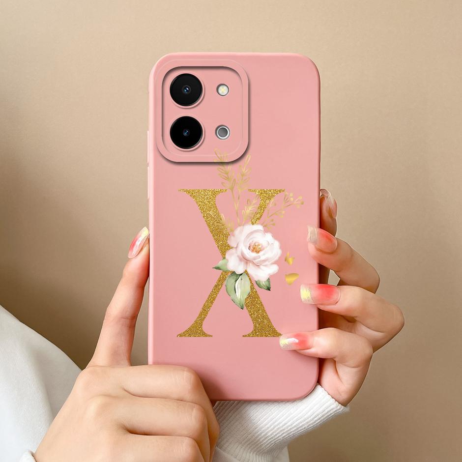 Чехол для Vivo Y28 4G 5G Цветочный рисунок 26 Букв Жидкий силикон ТПУ Задняя крышка для VivoY28 4G 5G Продвинутое ощущение Чехол для пары Оболочка