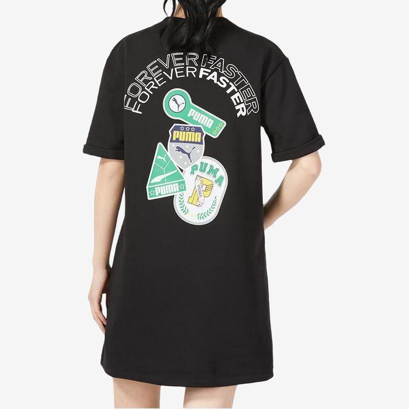 Puma Дышащий повседневный спортивный пуловер миди с принтом сзади и круглым вырезом, облегающее платье с короткими рукавами, женское платье черного цвета 623257-01