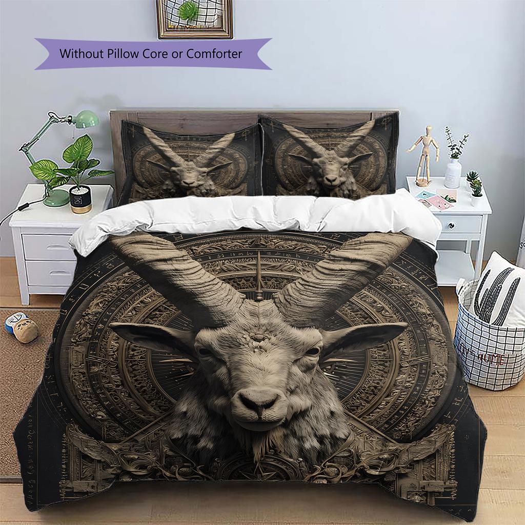Vintage Ram Horn Symbol Pattern Bedding Quilt Set Home Decoration Gift (1 * duvet cover + 2 * pillowcase without core)