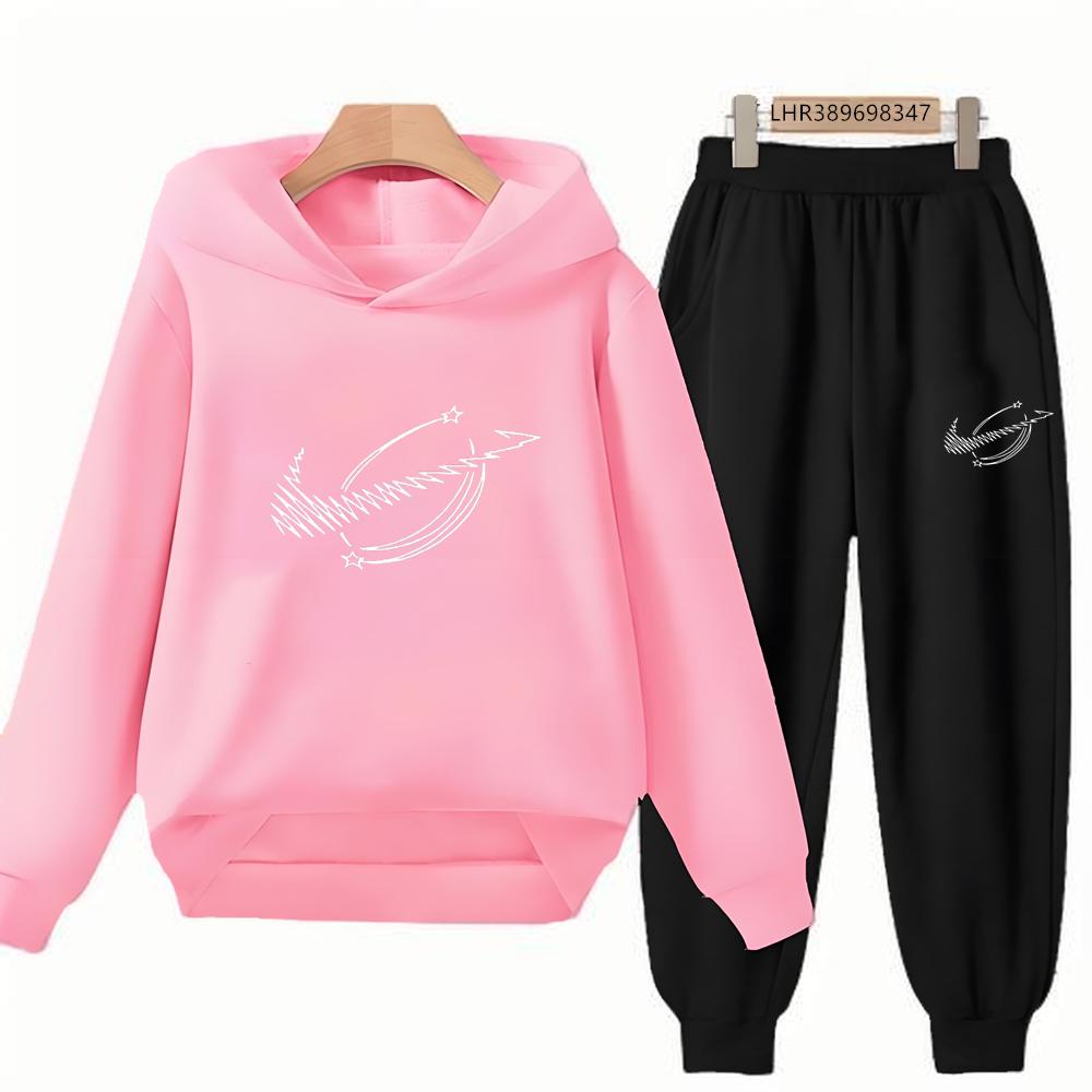 Kids Autumn Hoodie Sports Pullover 3-12Years Coat Sweatshirt+Trousers Black Boy Girl Red Birthday Gift Clothes Leisure Set