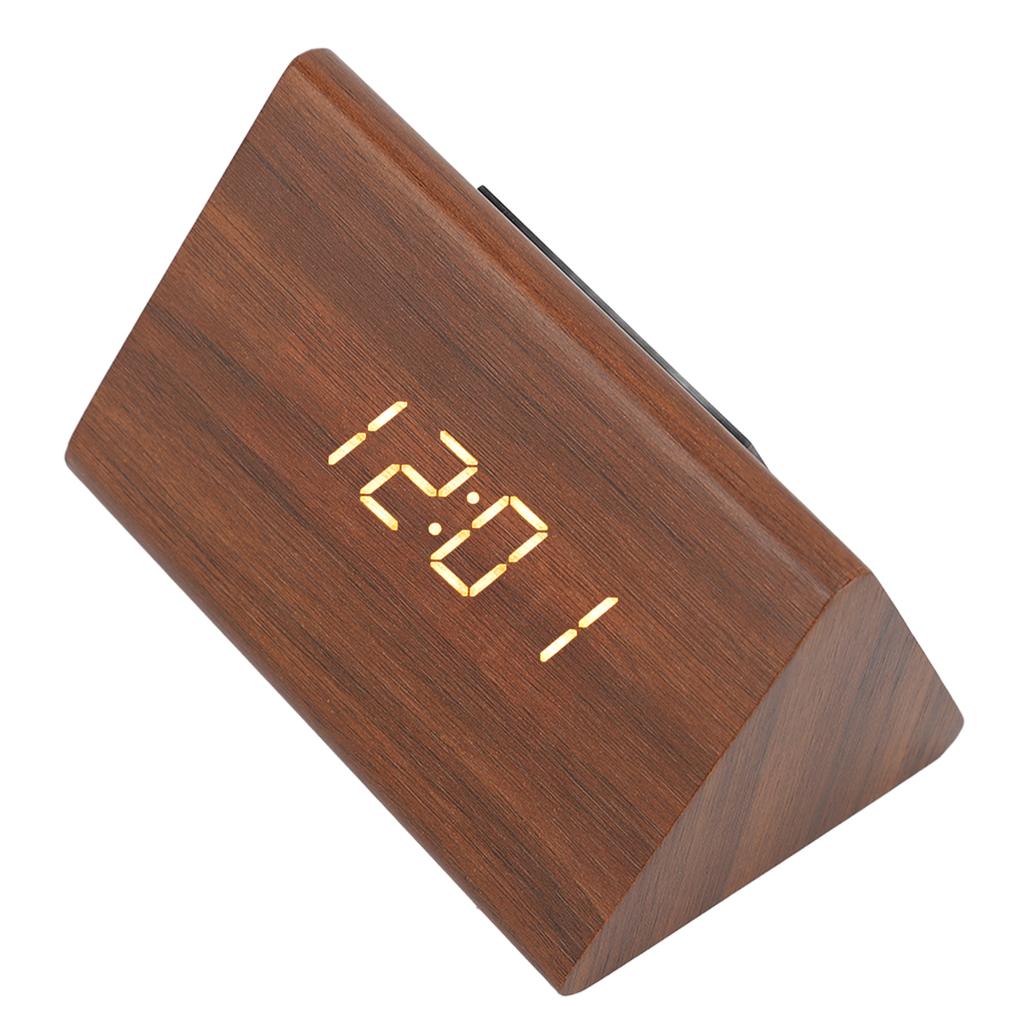 Wood Digital Alarm Clock Triangle Modern Simple Design Portable Wooden LED Clock for Home Office Travel