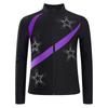 Girls Shiny Rhinestone Star Sports Top Contrast Color Long Sleeve Stand Collar Zipper Sweatshirt Gymnastics Wear