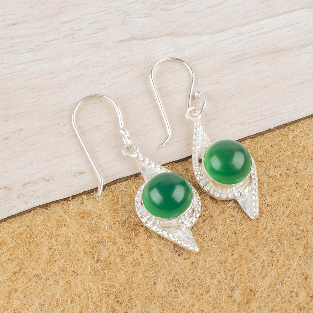 Серьги-кабошоны из зеленого оникса, Ювелирные изделия из серебра 925 пробы, Красивые серьги ручной работы для свадебного подарка