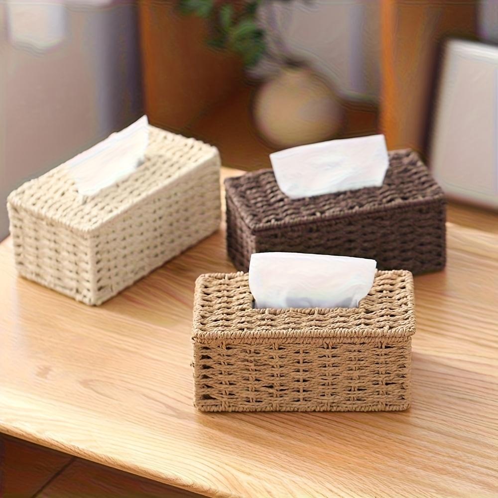 Handmade Woven Paper Rope Tissue Box Waterproof Multipurpose Car Living Room Pastoral Style