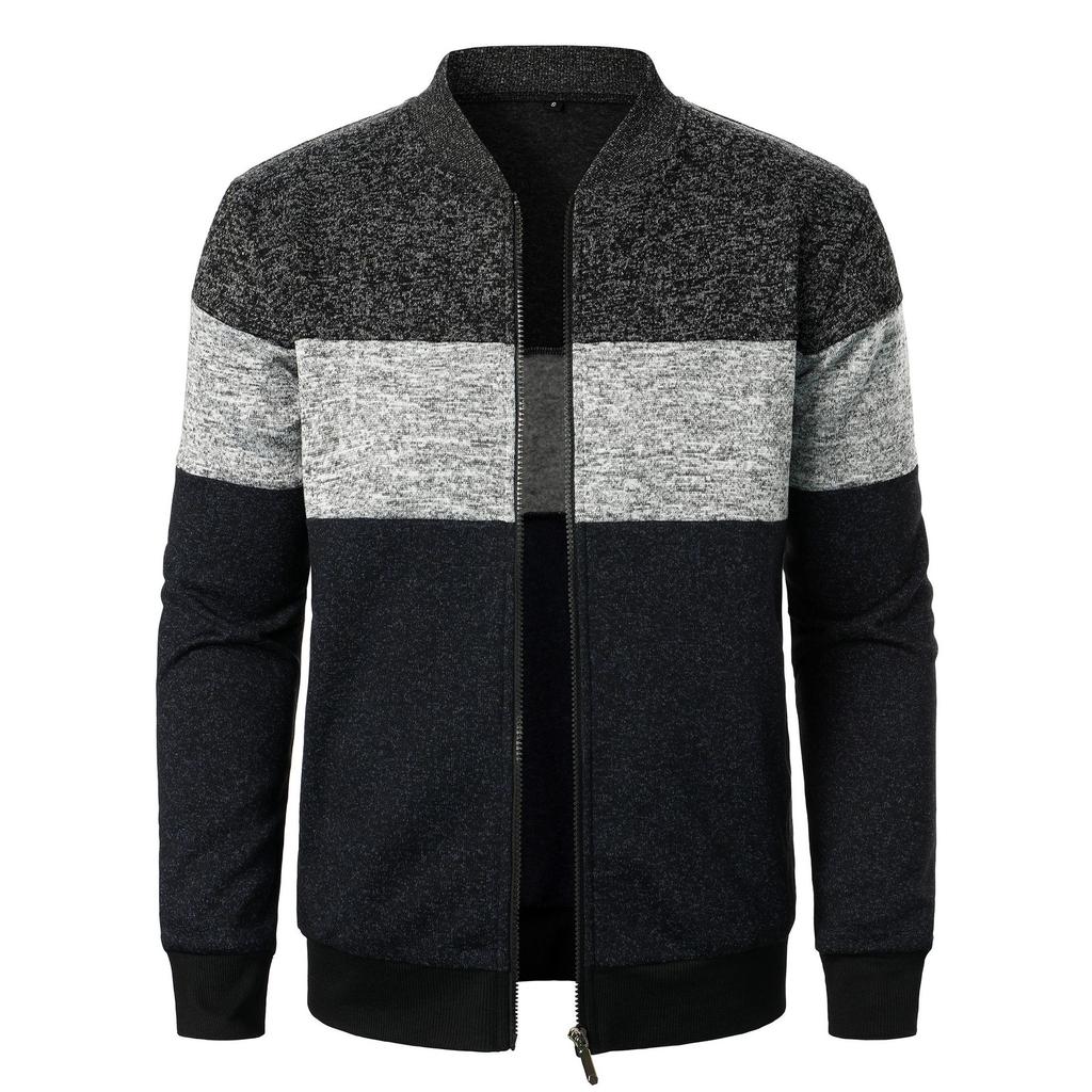Autumn Winter Cardigan Sweater Men Fleece Zipper Sweaters Velvet Contrast Striped Sweater Coats Casual Jackets