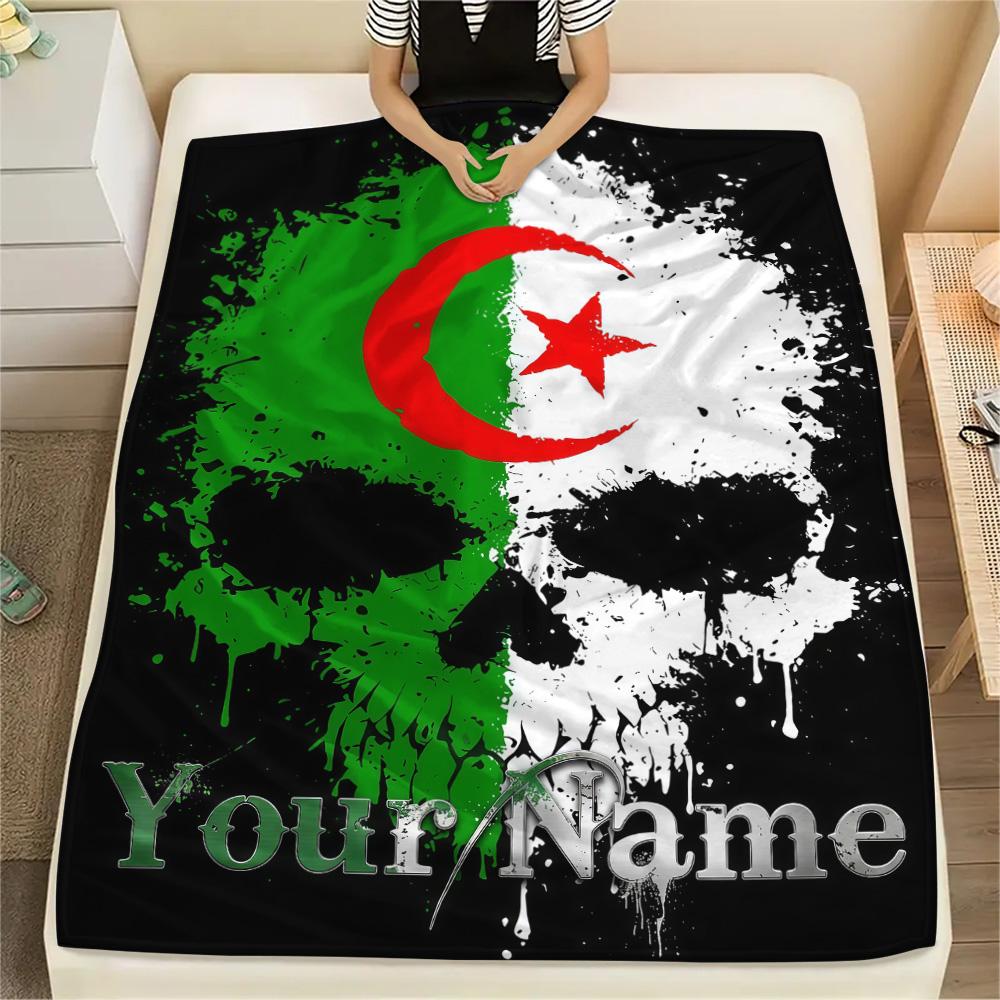 1PC Custom Name Algeria Flag Patterned Flannel Blanket Suitable For All Seasons for Home Decor Warmth and Comfort Gifts Holiday Present -HE20