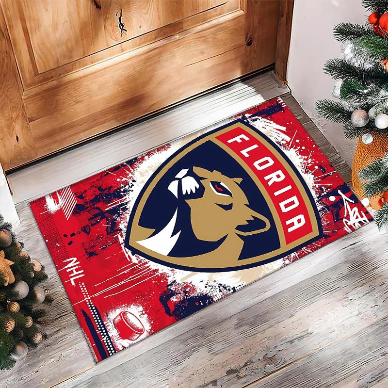 Florida Panthers Printed Crystal Velvet Area Rug, Soft Anti-Slip Water Absorbent Floor Mat for Living Room Bedroom