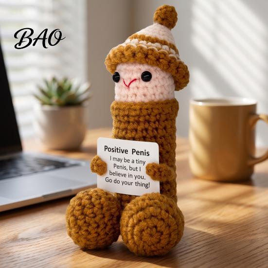 Novelty Crochet Decoration Handmade Ornament, Funny Positive Desk Buddy, Cute Ornament Figurine, Emotional Support Keepsake Gift for Friends Coworkers