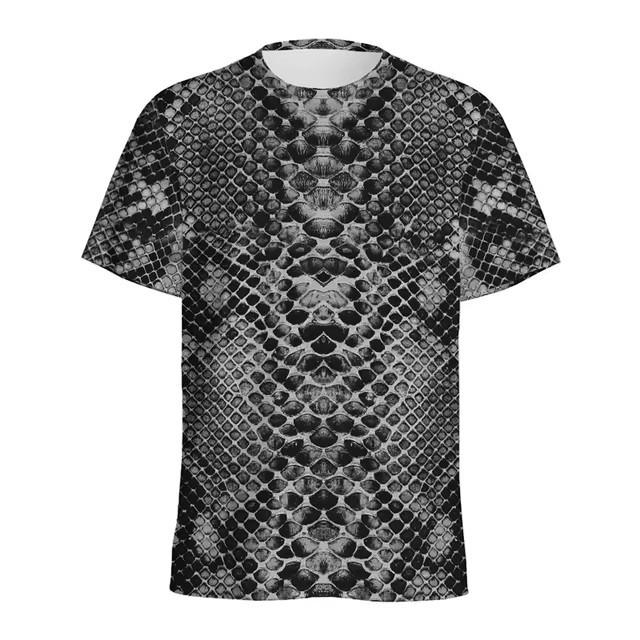 Fashion Snake Skin Pattern 3D Digital Printing T-shirt Men's Animal Skin Pattern Round Neck T-shirts Street Short Sleeved