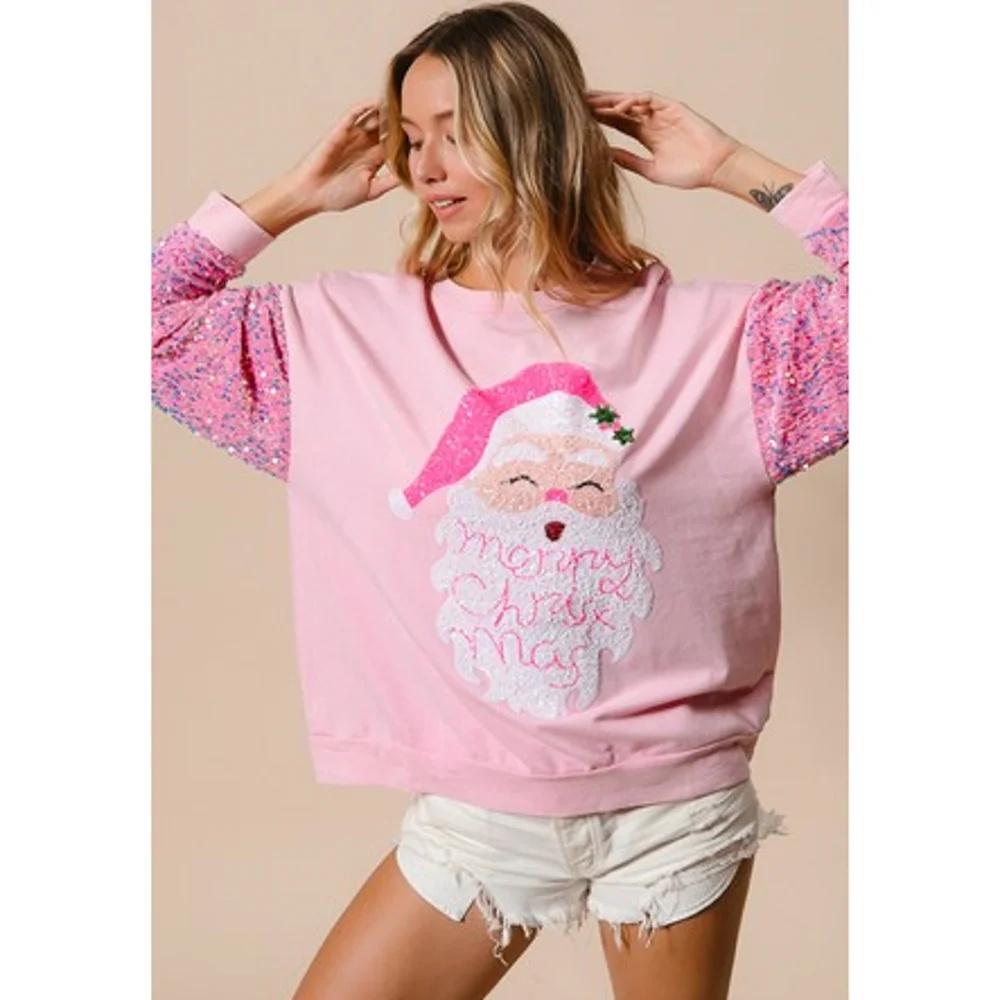 Christmas Glitter Hoodie Stylish Women's Christmas Tree Long Sleeve Top Cute Gingerbread Man Casual T-Shirt Chic Holiday Attire