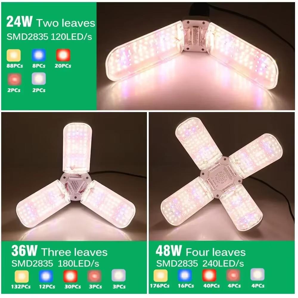 E27 Full Spectrum Grow Light 24W 36W 48W LED Foldable Phyto Lamp SMD 2835 Bulbs Indoor Plants Bloom Flowering Grow Lamp Garden