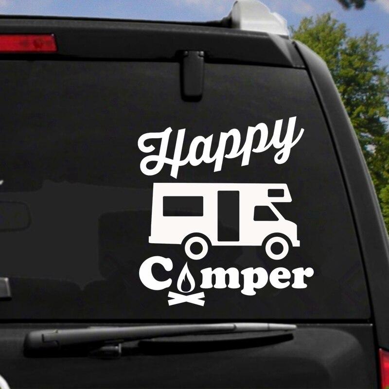 HZX1428 Happy Camper Автодом для путешествий, автомобильная наклейка, виниловые наклейки, водостойкая наклейка на кузов автомобиля, заднее окно