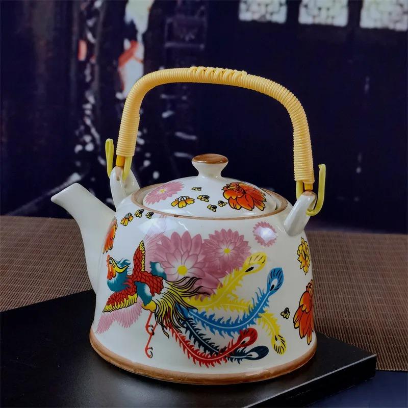 Бытовой фарфоровый чайник, керамический большой вместительный горшок для прохладной воды, большой синий и белый фарфоровый горшок с петлевой ручкой в ​​стиле ретро