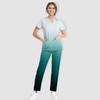 Women's Short Sleeve V Neck Gradation Chest Pocket Work Top Elastic Waist Pants Two Piece Work Set,3 Pockets,Scrubs Tops For Women