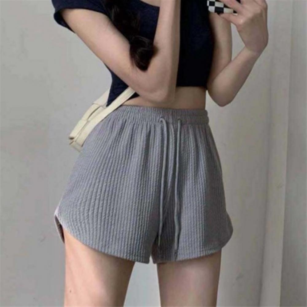 New Arrivals Open Run Women Ribbed Solid Color Short Pants Elastic Dolphin Style