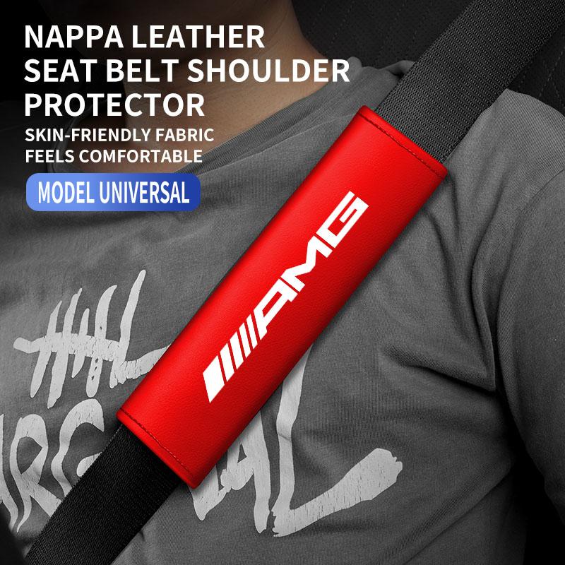 2PCS Car Seat Belt Leather Safety Belt Shoulder Covers For Mercedes Benz AMG W204 W205 W203 W211 W212 W213 W201 W210 W124 W126